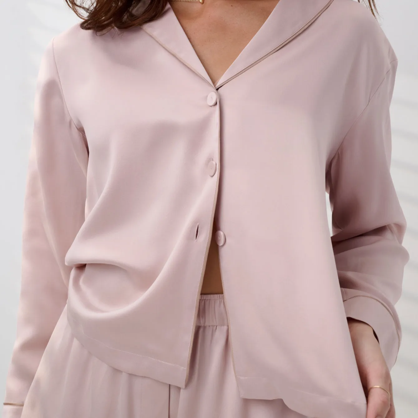 Washable Silk Button Up Long Sleeve Short Set sold by lunya product image thumbnail 2