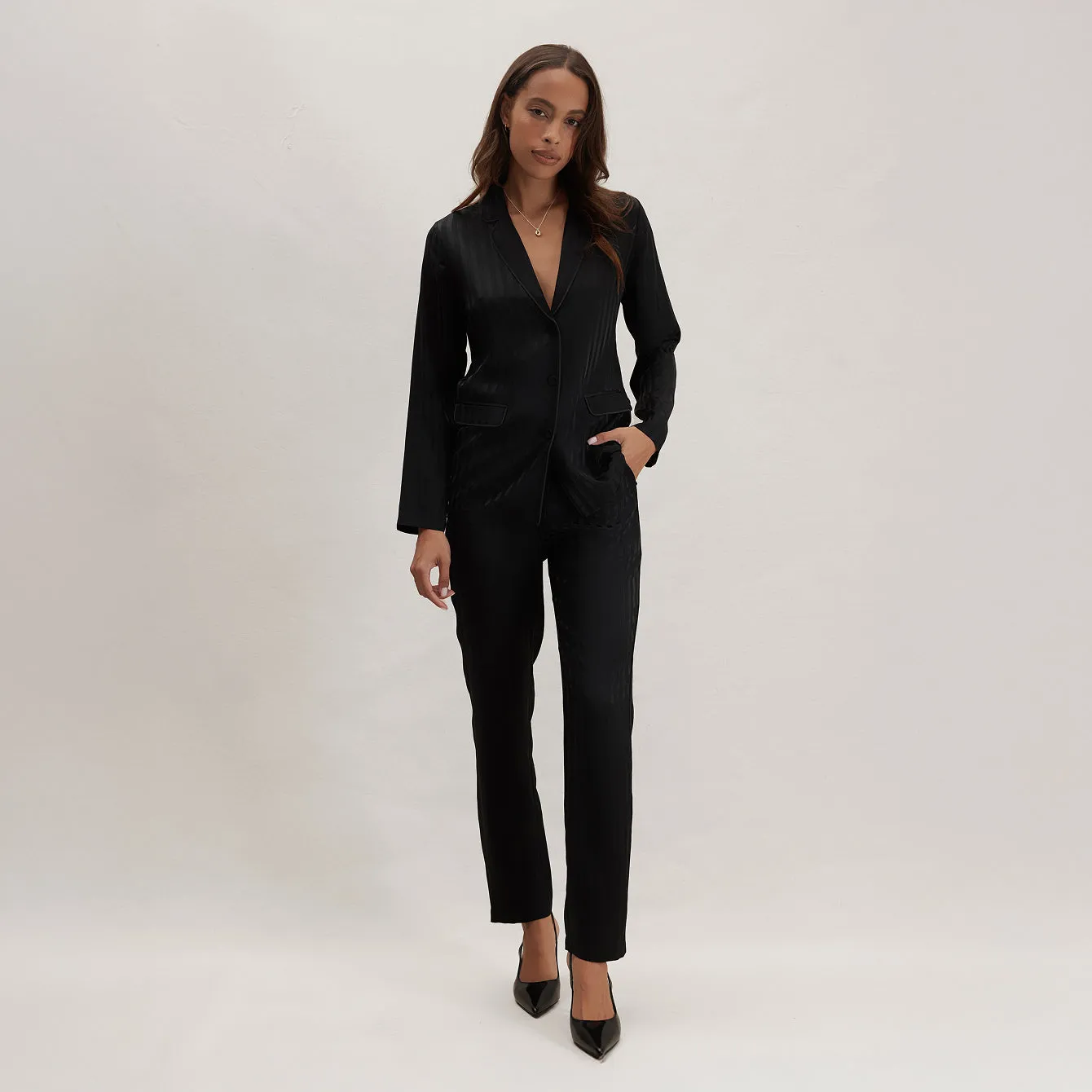 Silk Striped Jacquard Tuxedo Pajama Set sold by lunya product image thumbnail 4