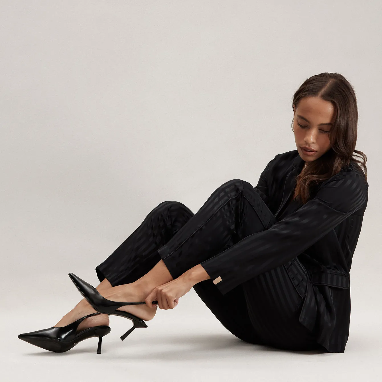 Silk Striped Jacquard Tuxedo Pajama Set sold by lunya product image thumbnail 5