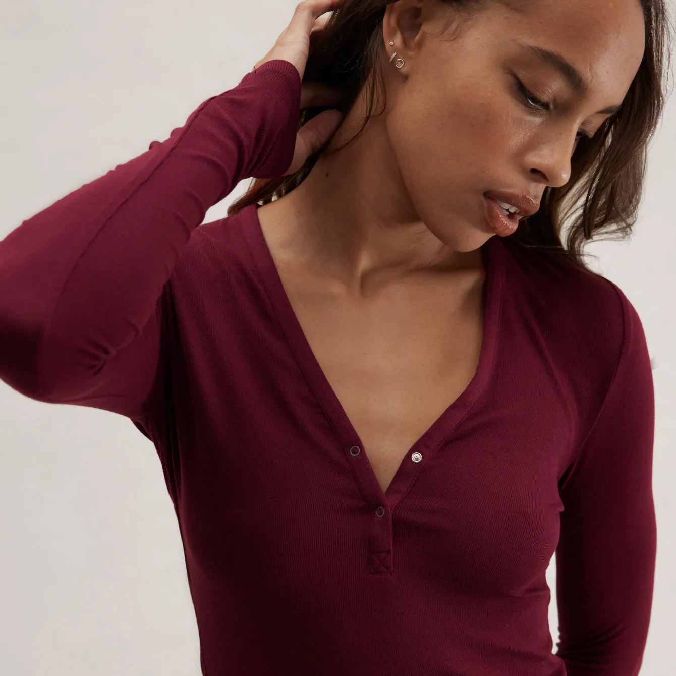 Soft Modal Rib V-Neck Henley sold by lunya product image thumbnail 2