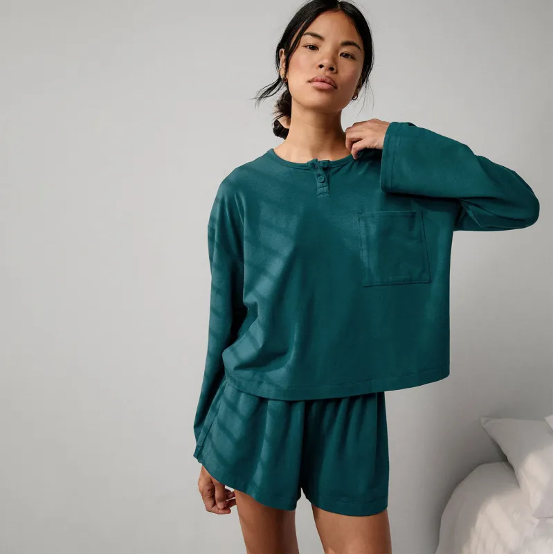 Slumberknit™ Long Sleeve Henley Short Set sold by lunya