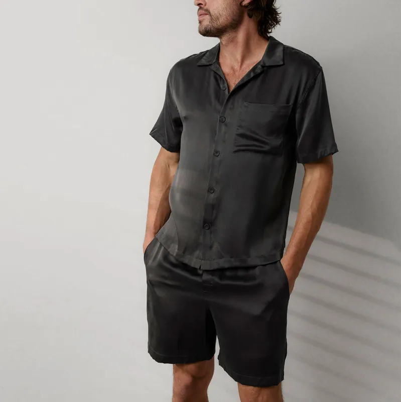 Men's Washable Silk Button Up Short Set sold by lunya