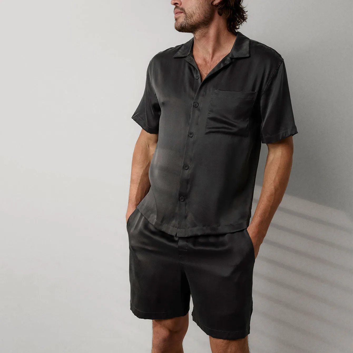 Men's Washable Silk Button Up Short Set sold by lunya