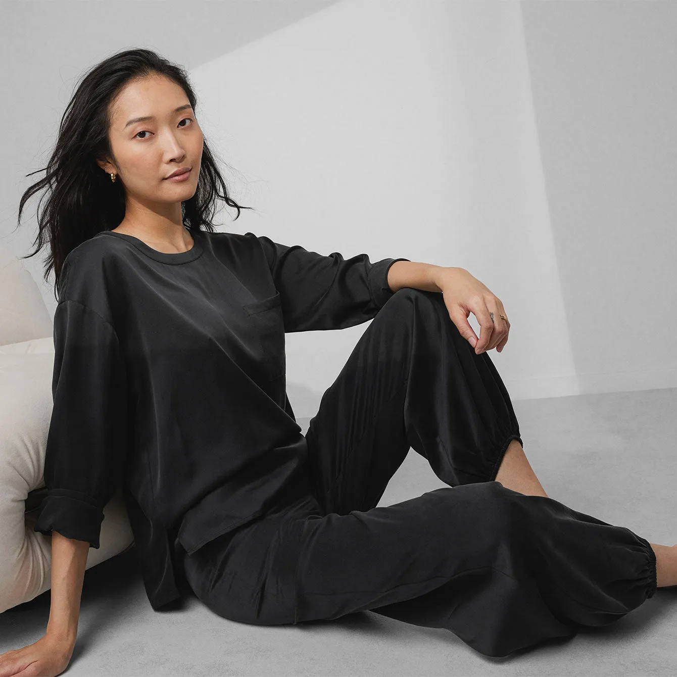 Washable Silk Long Sleeve Jogger Pant Set sold by lunya