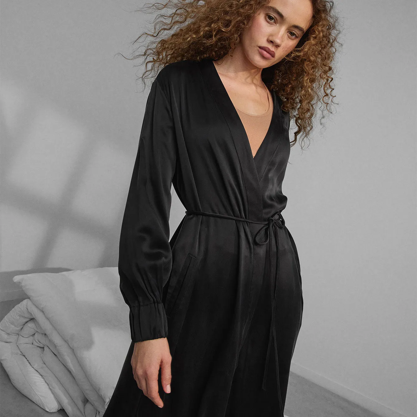 Washable Silk Long Robe sold by lunya