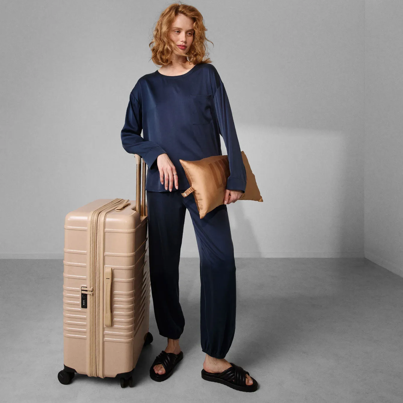 Washable Silk Long Sleeve Jogger Pant Set sold by lunya