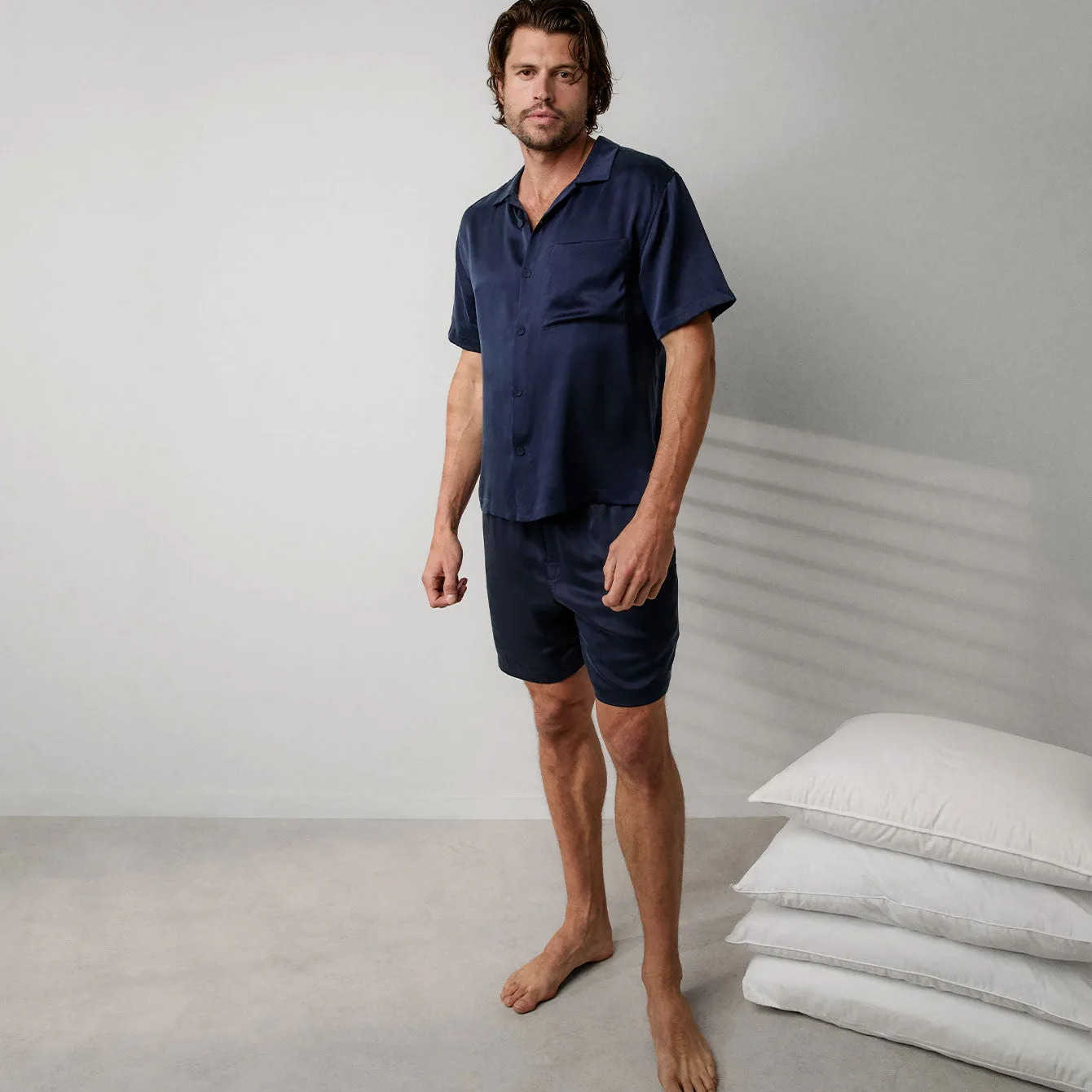 Men's Washable Silk Button Up Short Set sold by lunya