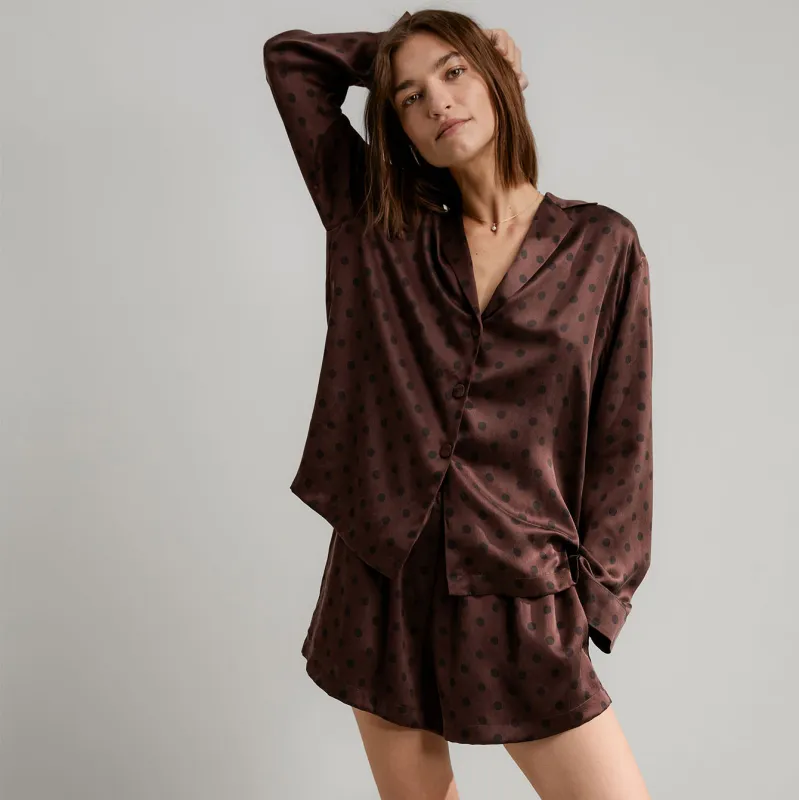 Washable Silk Button Up Long Sleeve Short Set sold by lunya