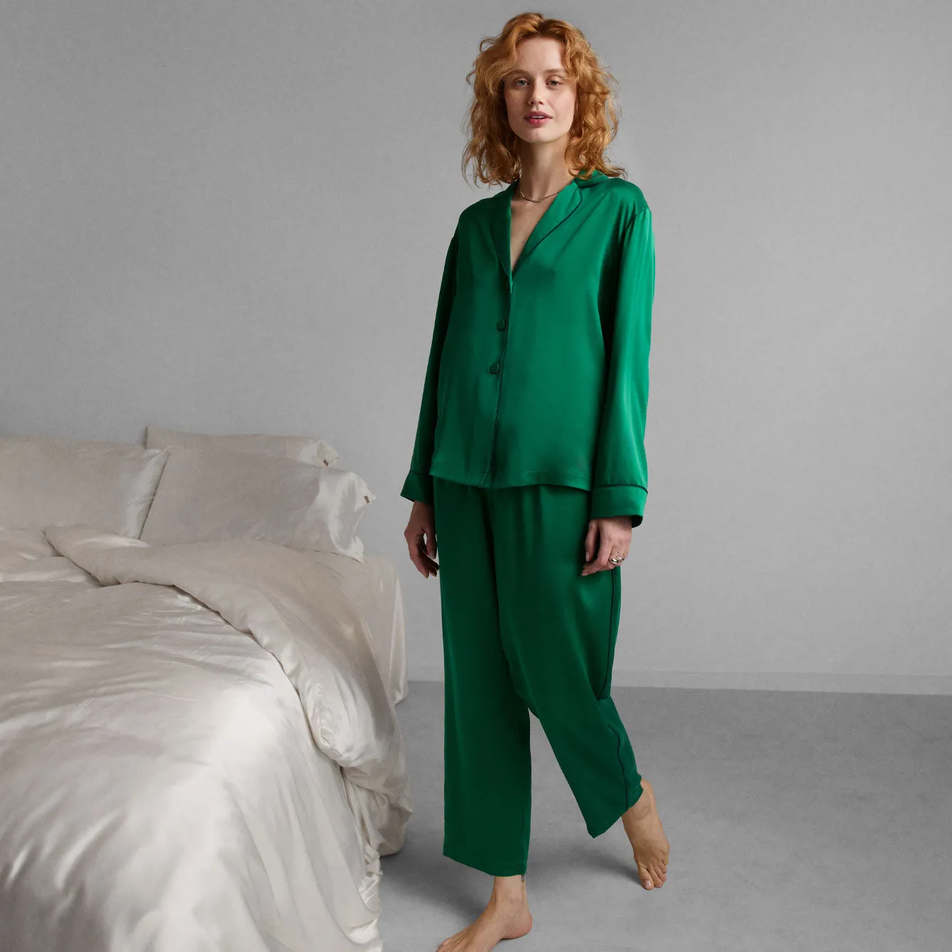 Washable Silk Piped Long Sleeve Pant Set sold by lunya product image thumbnail 5