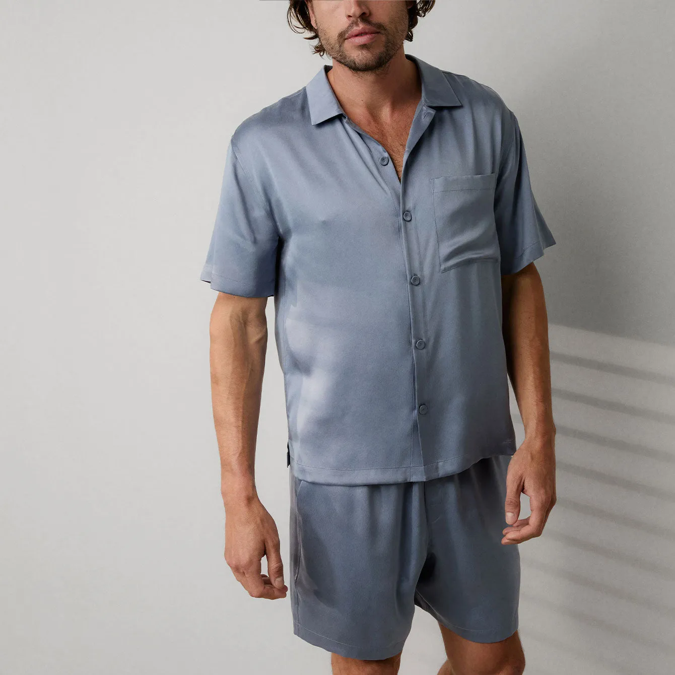 Men's Washable Silk Button Up Short Set sold by lunya product image thumbnail 4