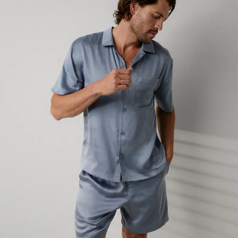 Men's Washable Silk Button Up Short Set sold by lunya
