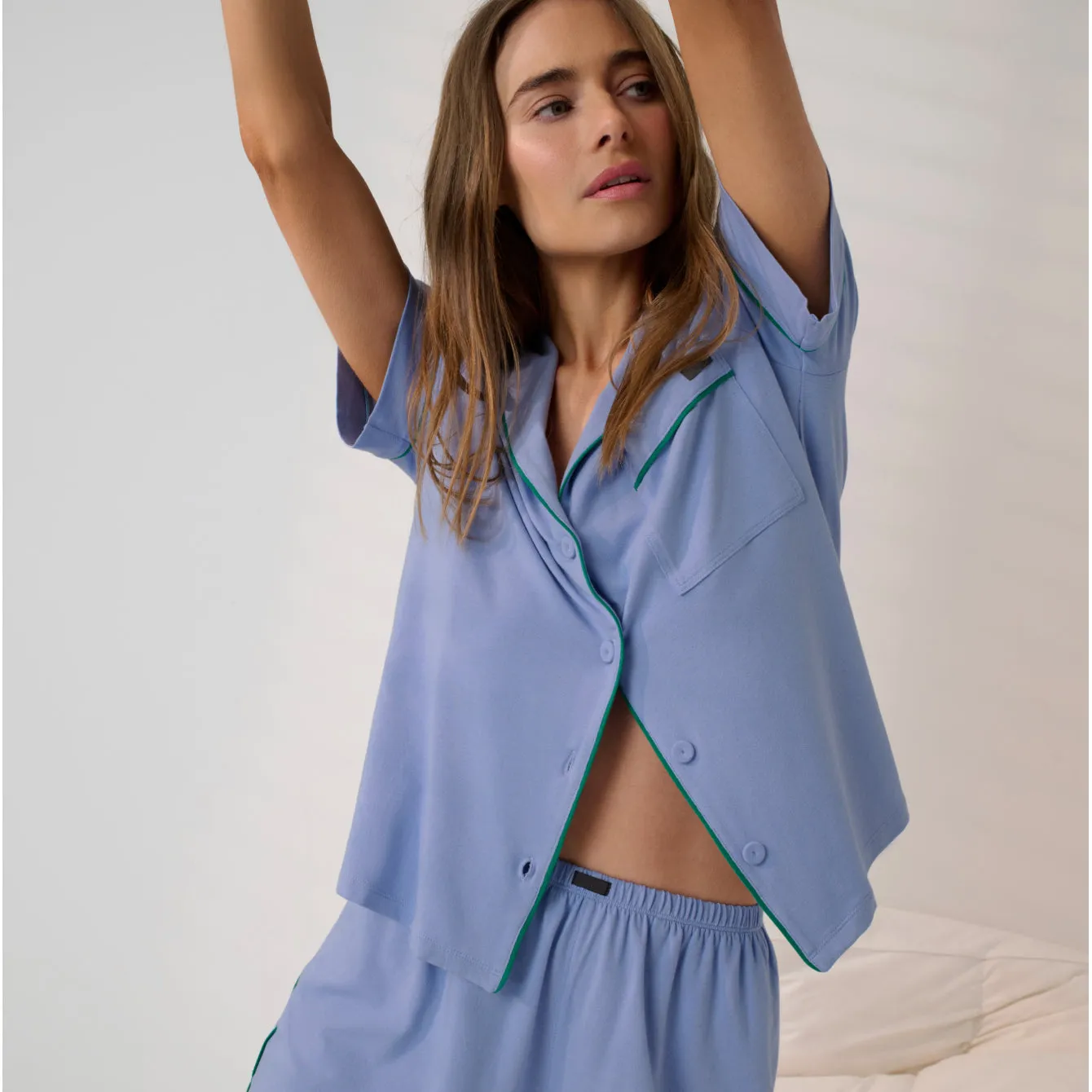 Slumberknit™ Shawl Collar Short Sleeve Short Set sold by lunya product image thumbnail 4
