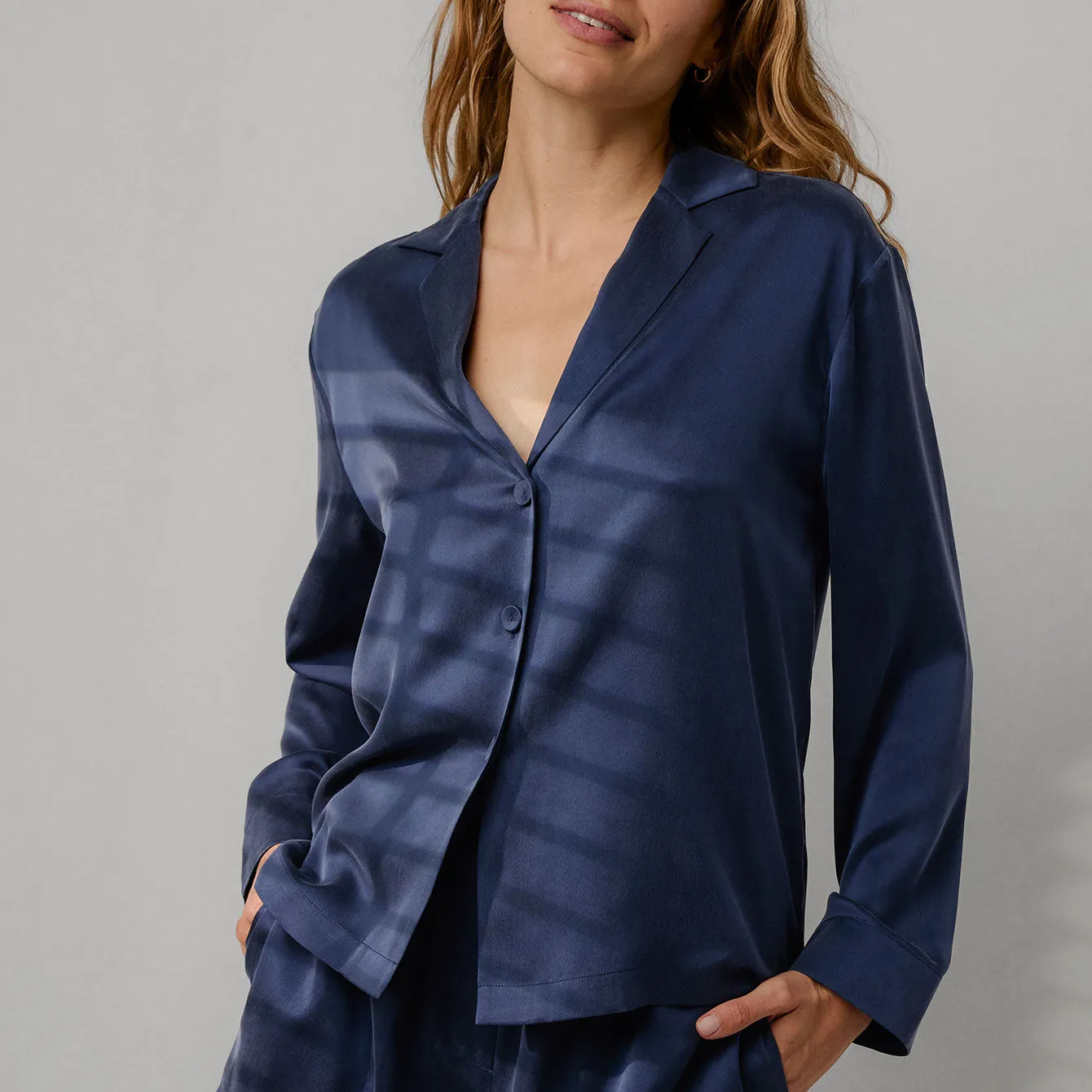 Washable Silk Button Up Long Sleeve Short Set sold by lunya product image thumbnail 5