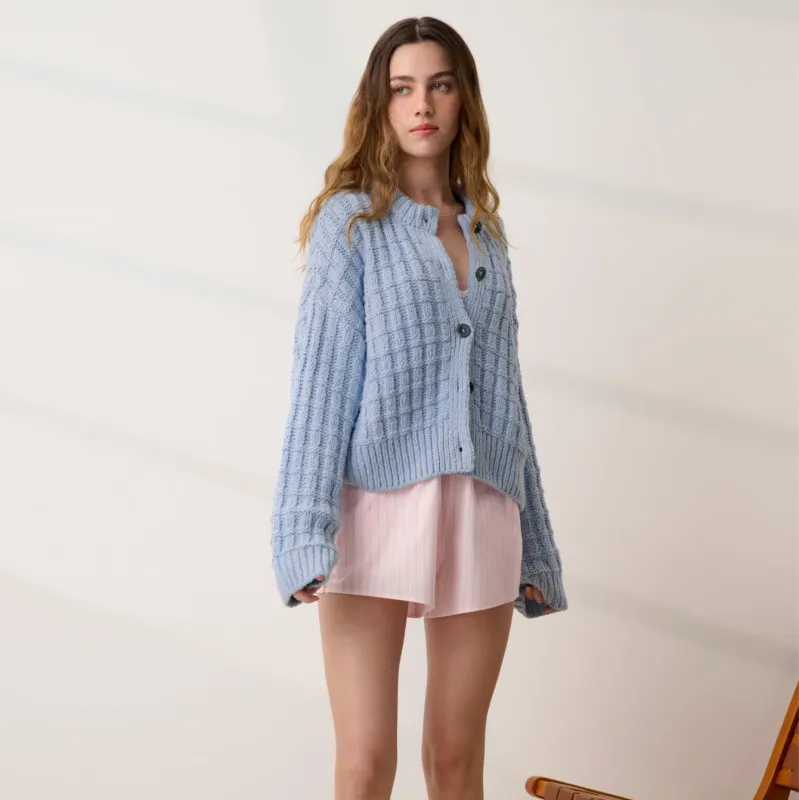Cloud Cotton Basket Stitch Cardigan made by lunya
