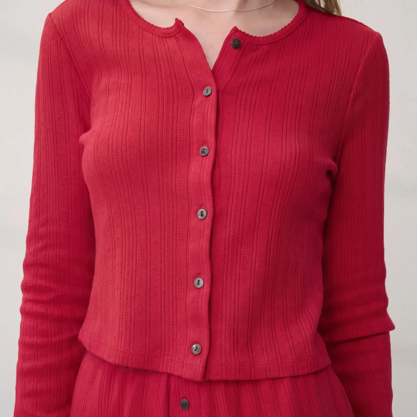 Pointelle Crew Neck Cardigan sold by lunya product image thumbnail 2