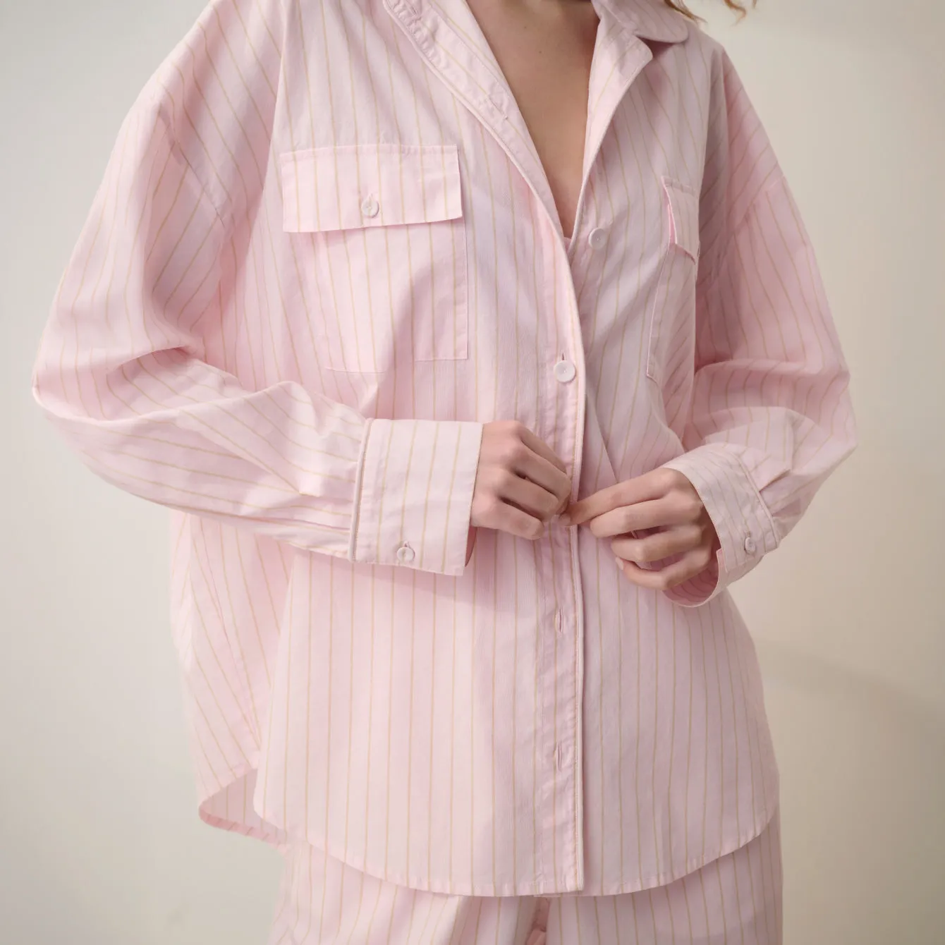 Airy Cotton Piped Button Down sold by lunya