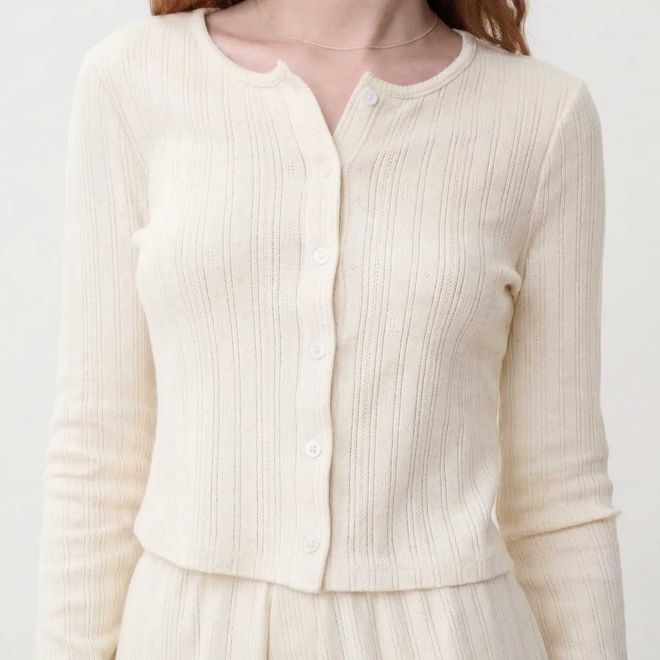 Pointelle Crew Neck Cardigan sold by lunya product image thumbnail 2