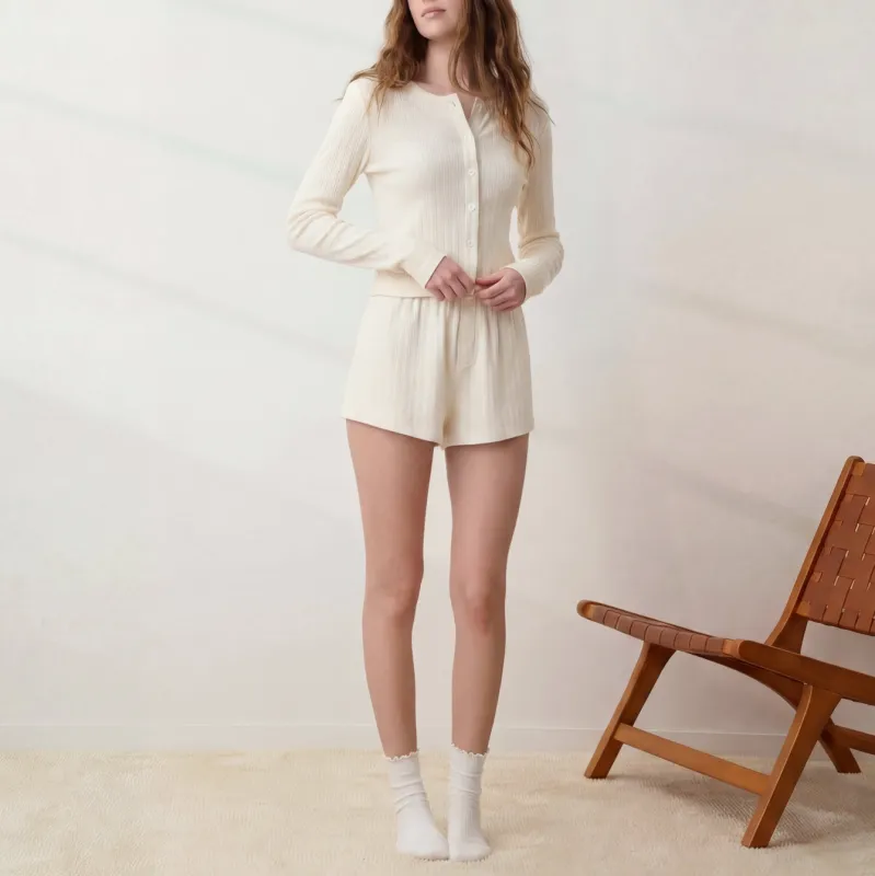 Pointelle Crew Neck Cardigan made by lunya
