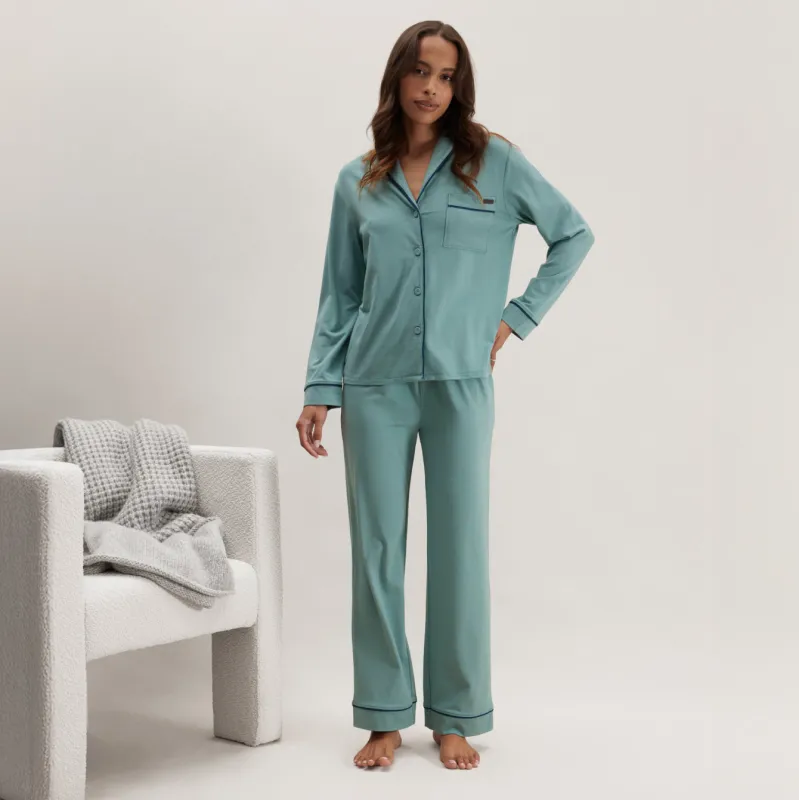 Slumberknit™ Shawl Collar Button Down Pant Set made by lunya