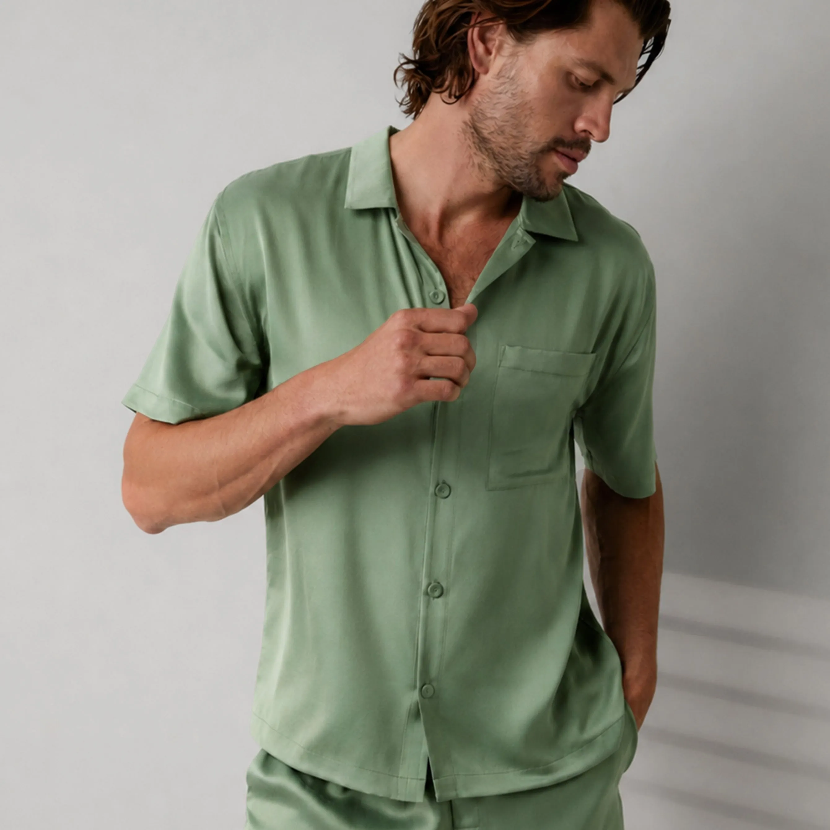 Men's Washable Silk Button Up Short Set sold by lunya product image thumbnail 5