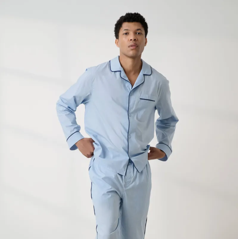 Men's Airy Cotton Piped Sleep Shirt made by lunya