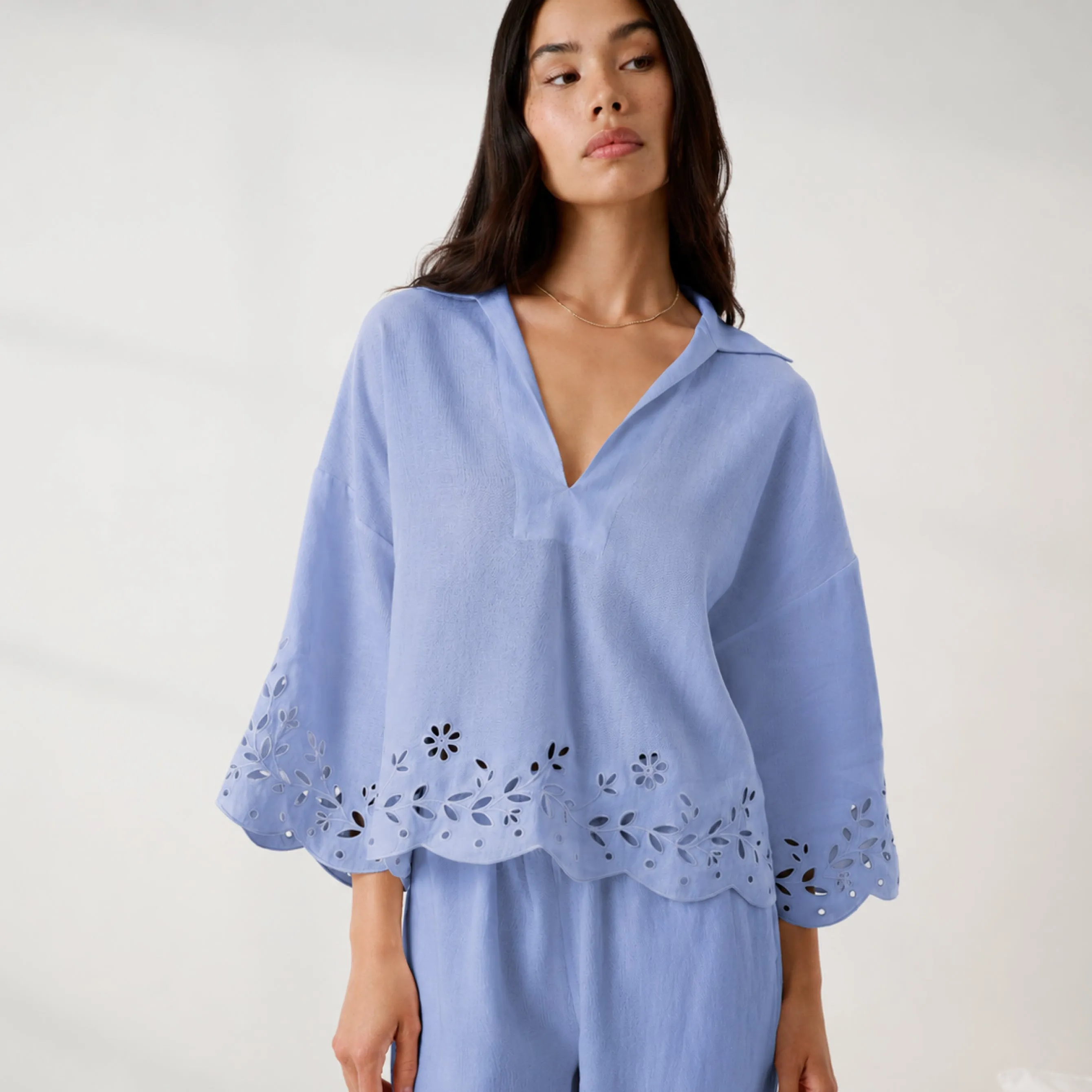 Linen Embroidered Eyelet Shirt sold by lunya product image thumbnail 3