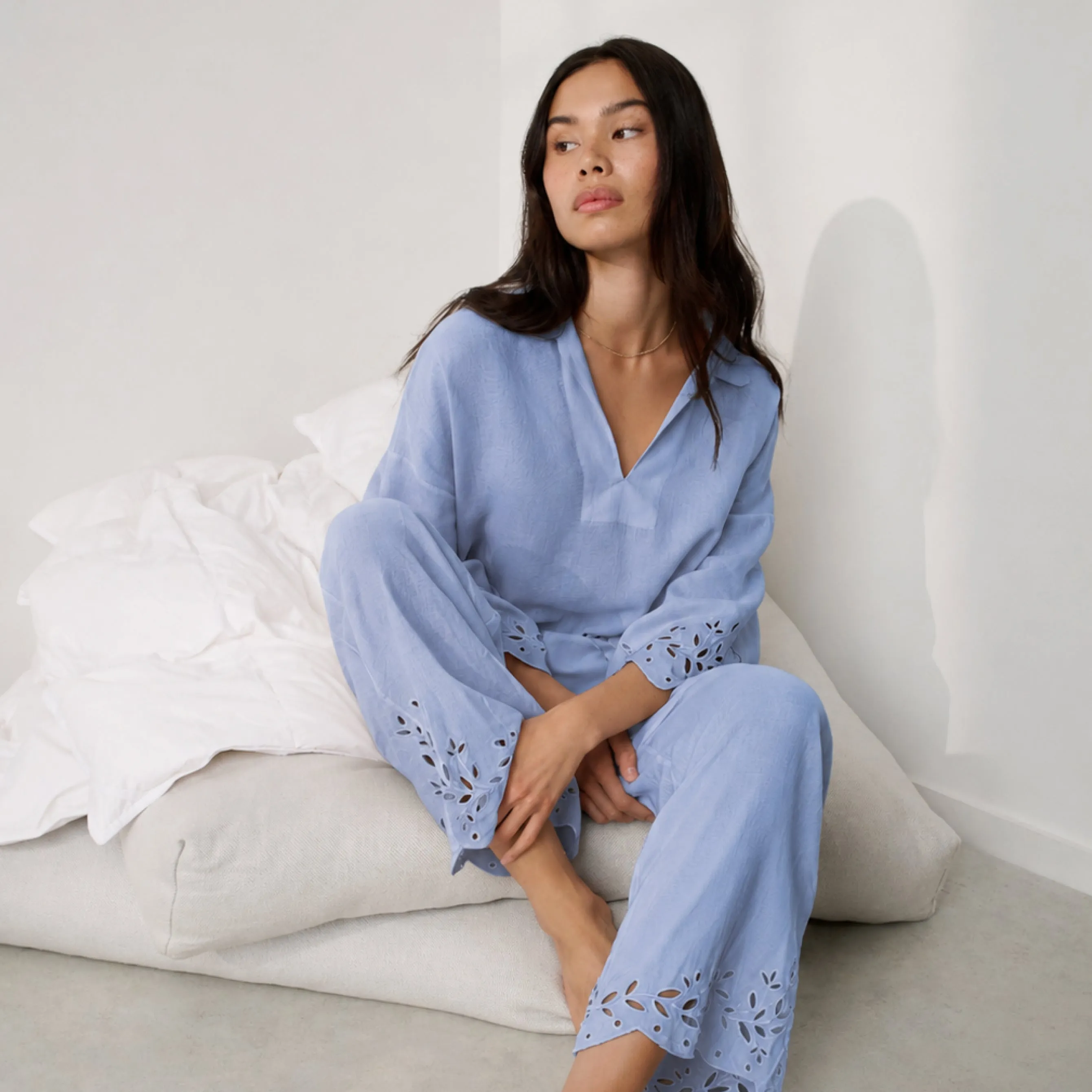 Linen Embroidered Eyelet Shirt sold by lunya product image thumbnail 4