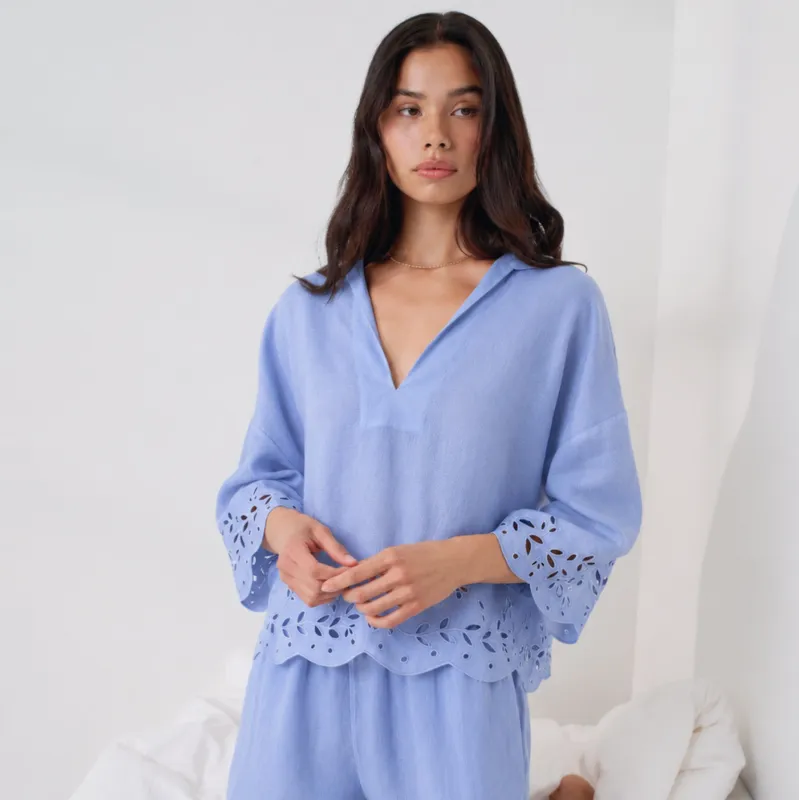 Linen Embroidered Eyelet Shirt made by lunya
