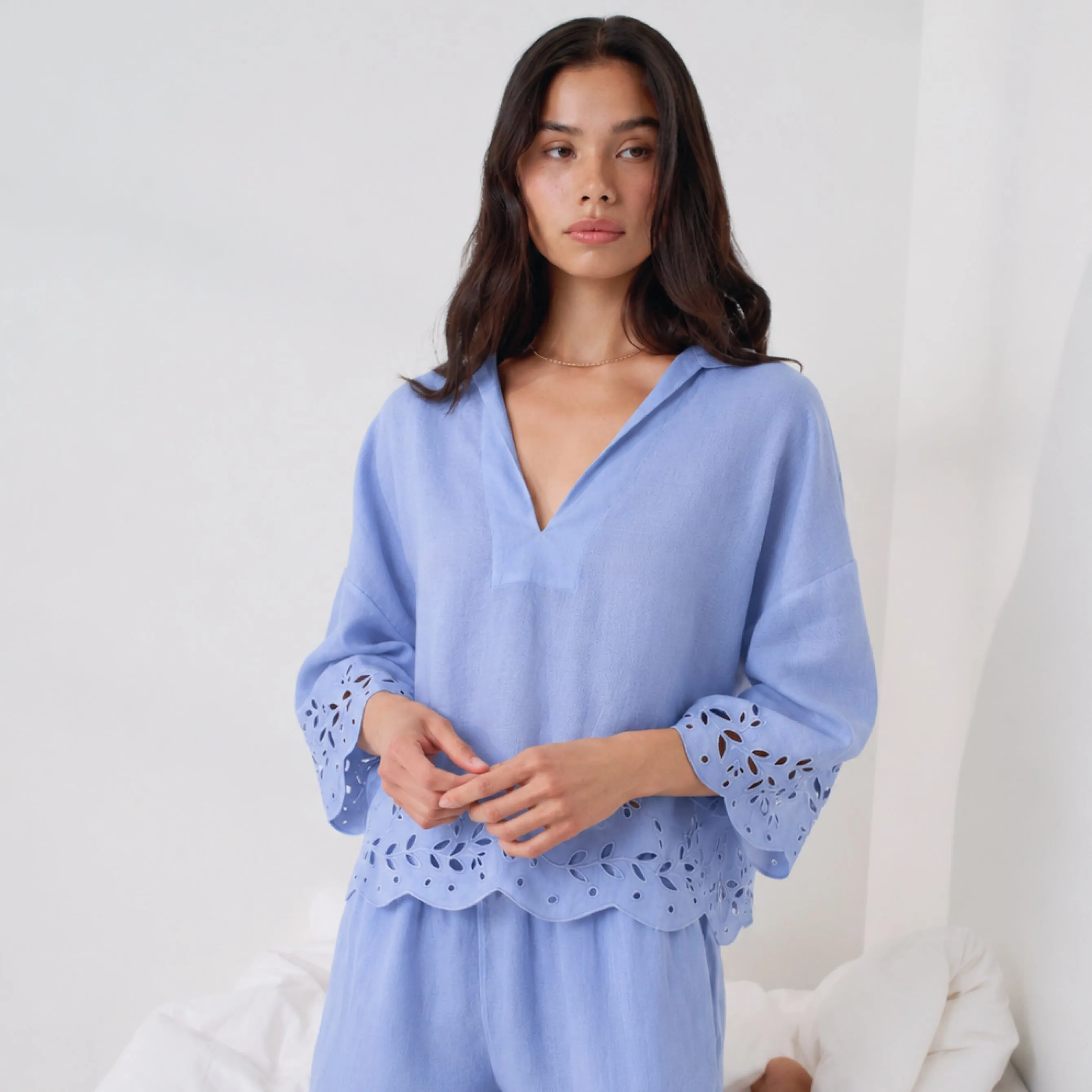Linen Embroidered Eyelet Shirt sold by lunya