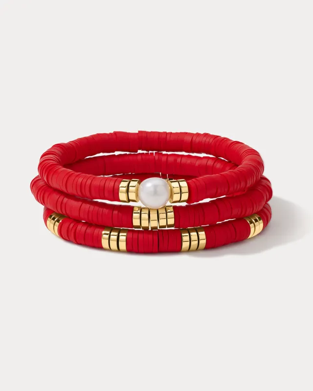 The Seville Pearl Bracelet Set- Red sold by Luv Aj