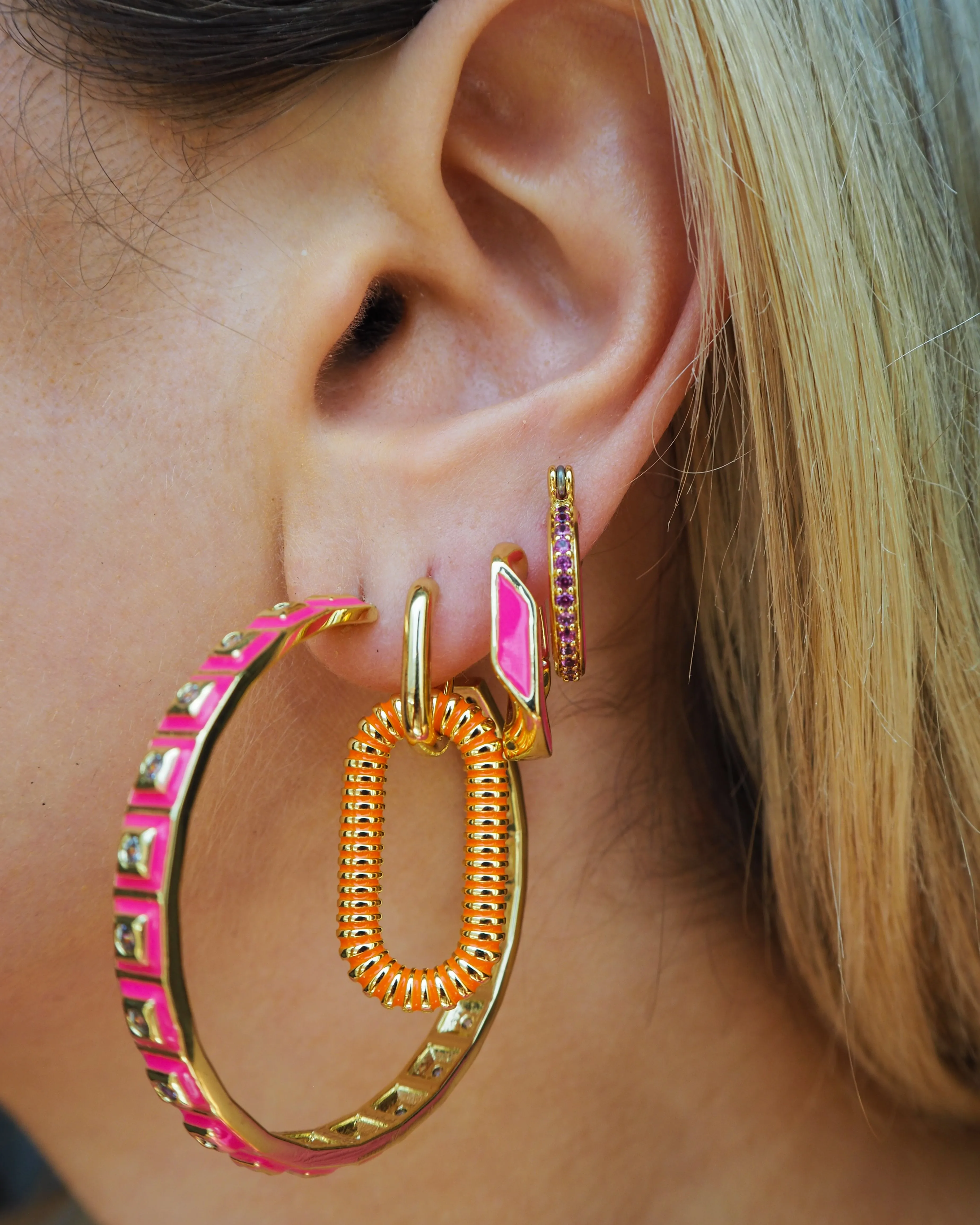 XL Pyramid Stud Hoops- Hot Pink- Gold sold by Luv Aj product image thumbnail 3
