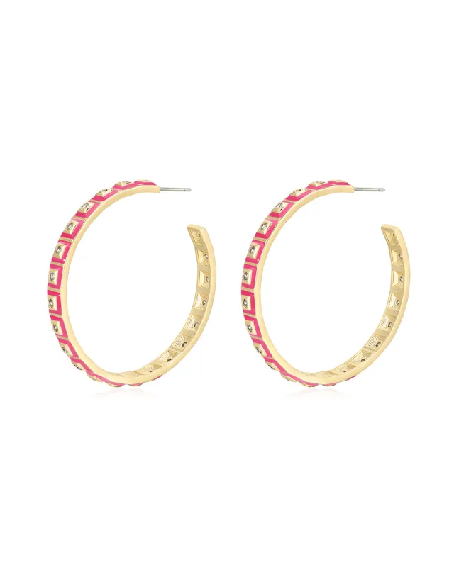XL Pyramid Stud Hoops- Hot Pink- Gold sold by Luv Aj