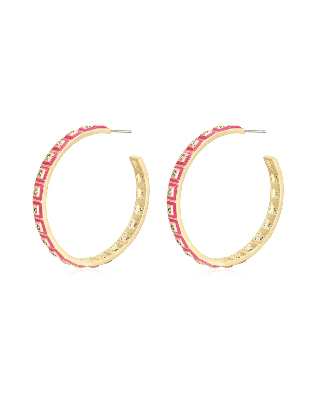 XL Pyramid Stud Hoops- Hot Pink- Gold sold by Luv Aj