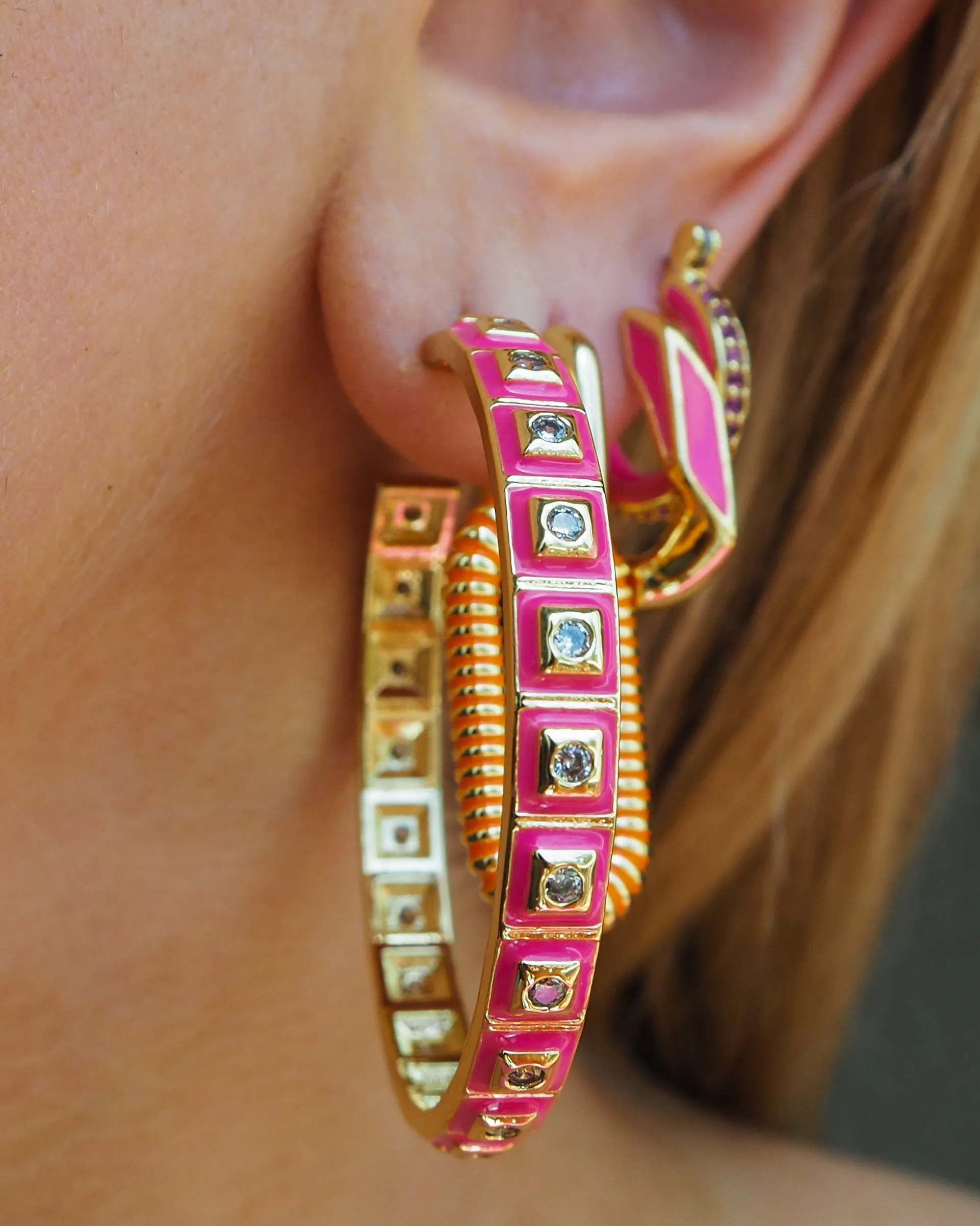 XL Pyramid Stud Hoops- Hot Pink- Gold sold by Luv Aj product image thumbnail 4