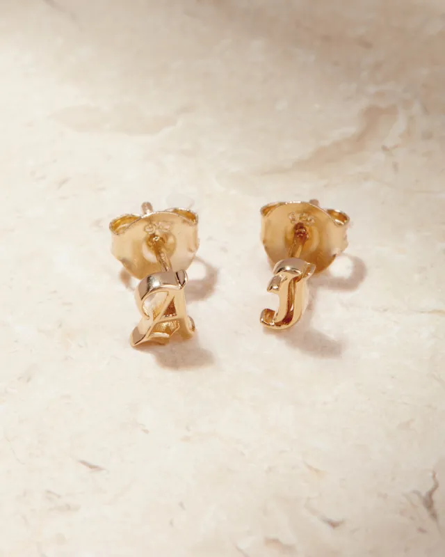 The Initial Stud Earrings [Old English] sold by Luv Aj