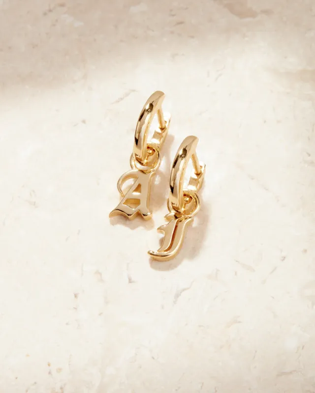 The Plain Metal Hoops with Initial Charms [Old English] sold by Luv Aj