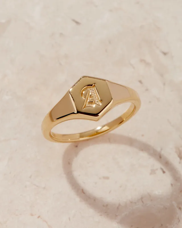 Hexagon Signet Ring [Old English] sold by Luv Aj