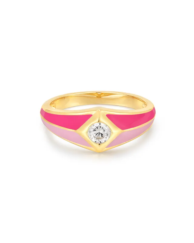 Pyramid Stud Signet Ring- Pink- Gold sold by Luv Aj