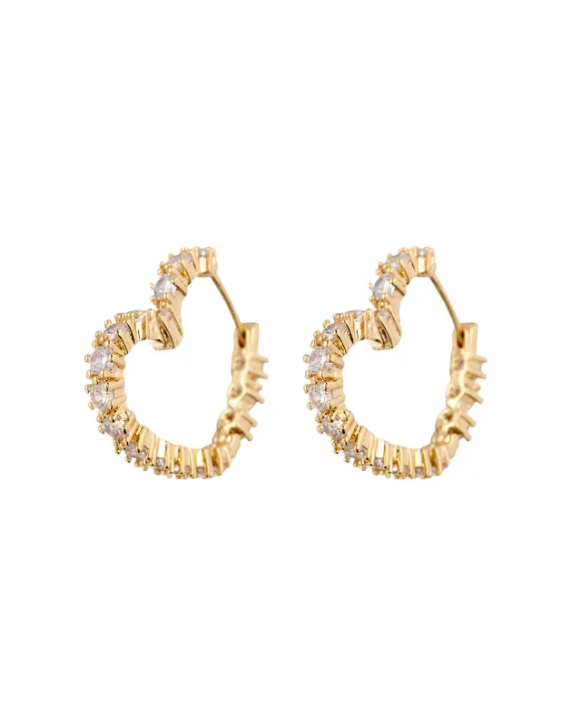 Diamond Heart Bijoux Hoops- Gold sold by Luv Aj