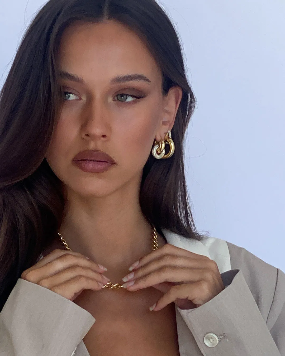 Pave Interlock Hoops- Gold (Ships Early January) sold by Luv Aj product image thumbnail 5