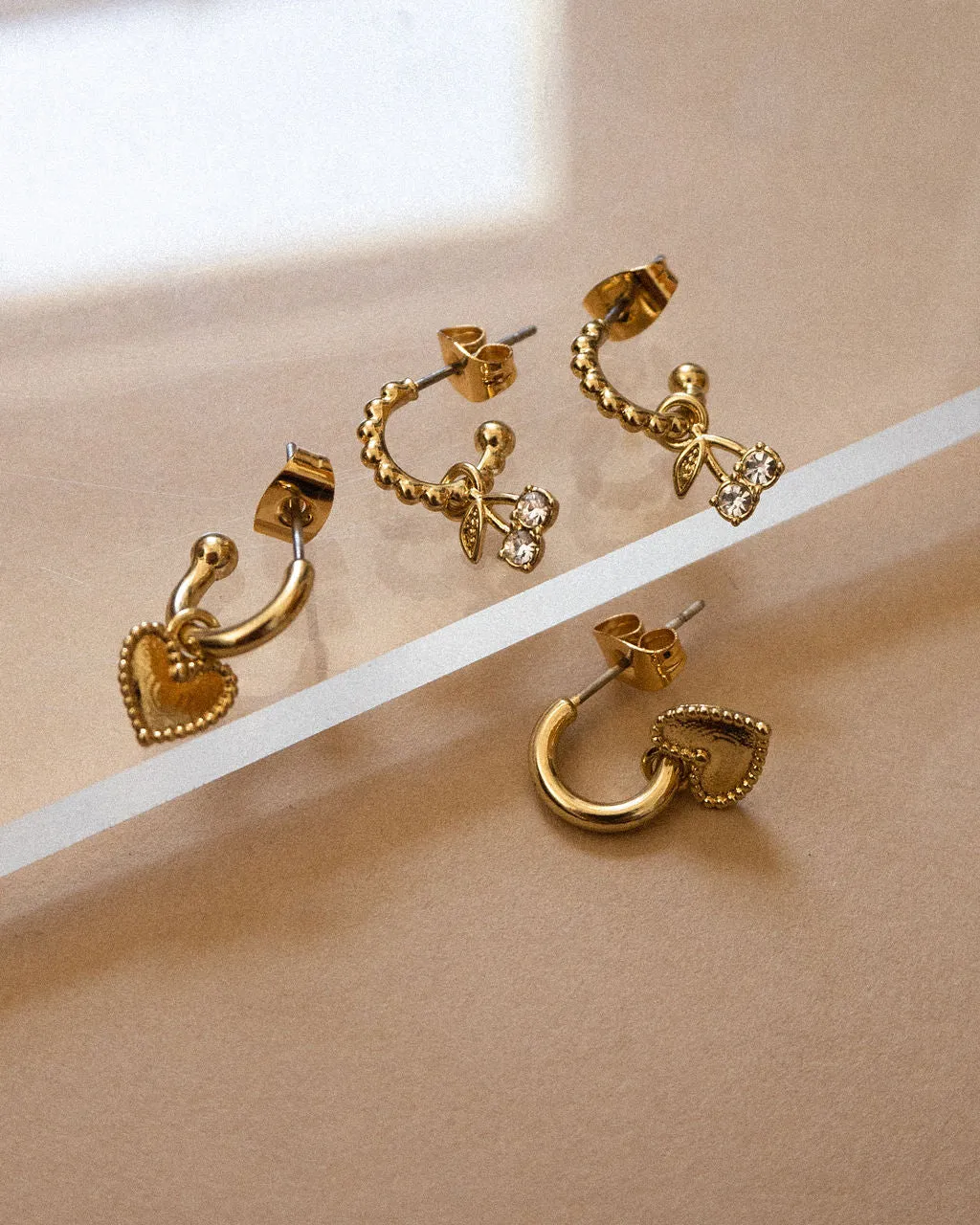 Cherry + Heart Studded Huggies- Silver sold by Luv Aj product image thumbnail 2