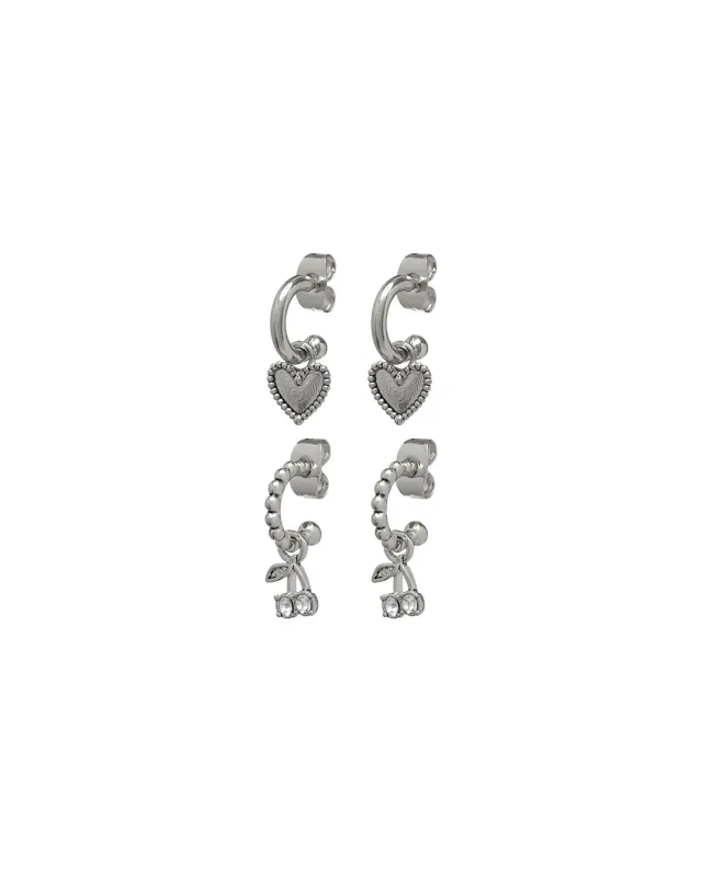 Cherry + Heart Studded Huggies- Silver made by Luv Aj