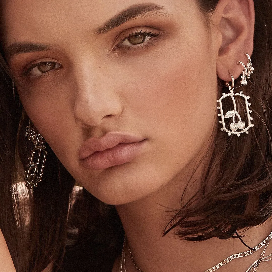 Cherry + Heart Studded Huggies- Silver sold by Luv Aj product image thumbnail 5