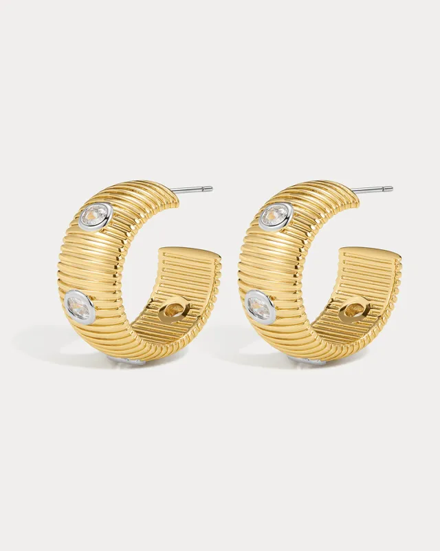 The Pave Georgia Ridged Hoops- Gold sold by Luv Aj