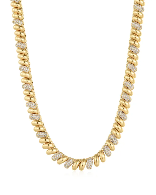 Pave Ridged Marbella Necklace- Gold made by Luv Aj