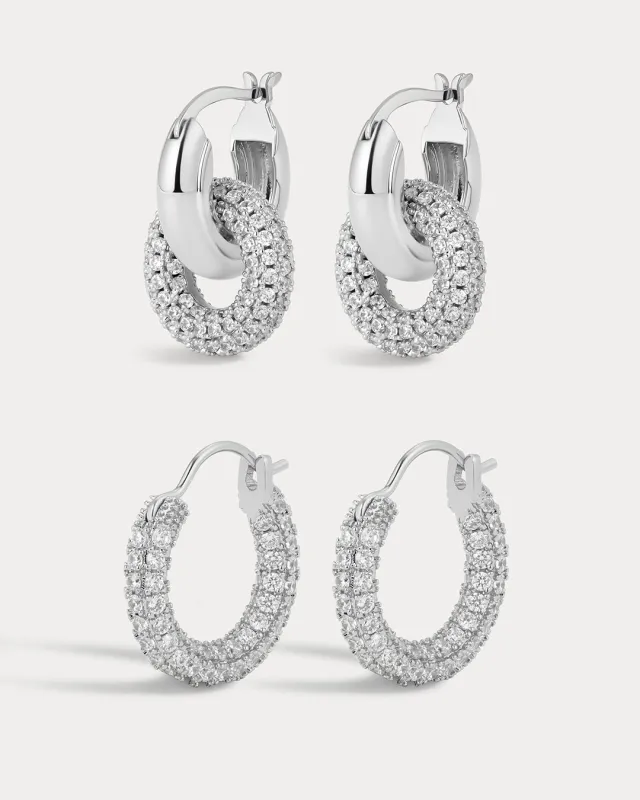 Pave Interlock Hoops and Pave Amalfi Huggies - Silver sold by Luv Aj