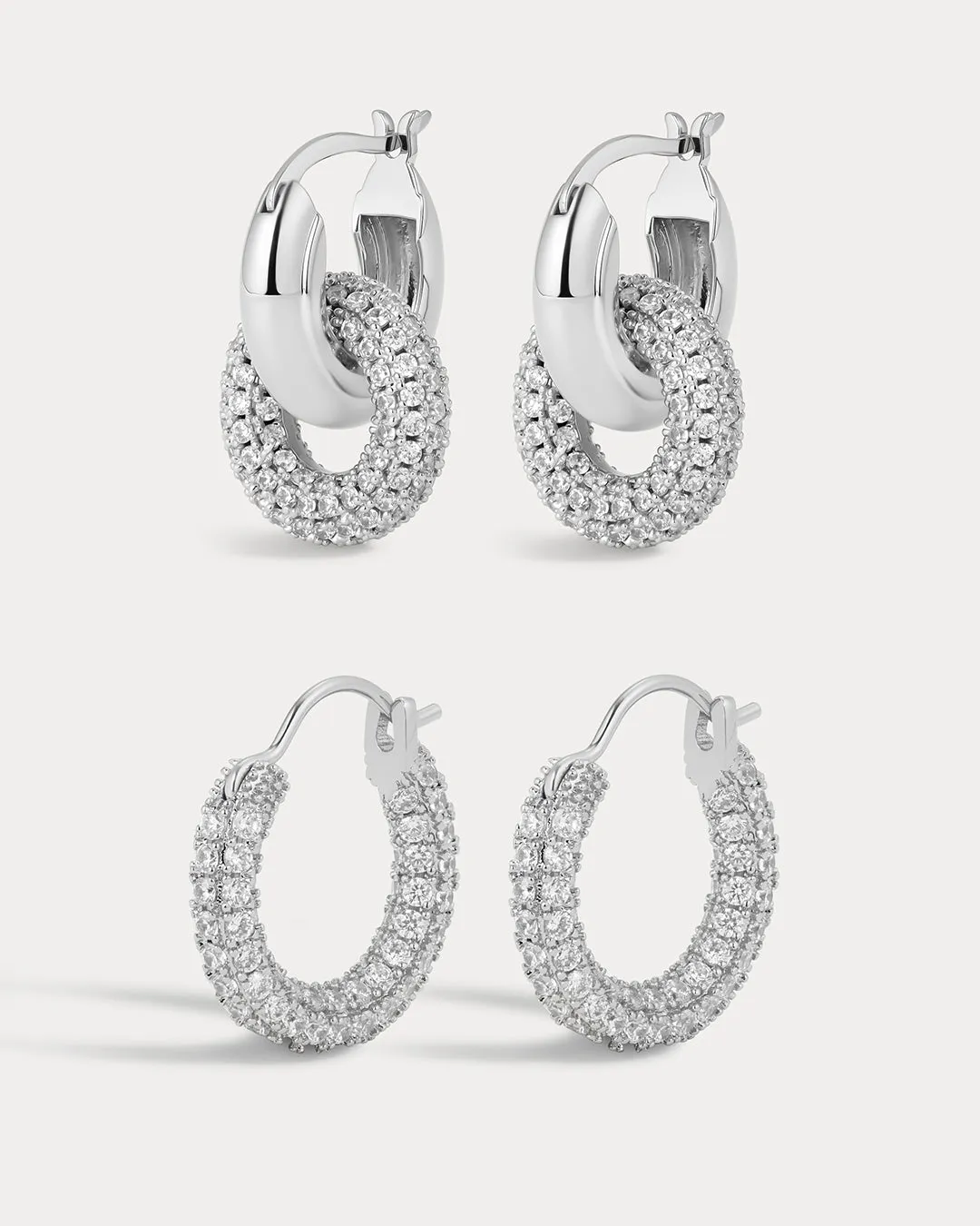 Pave Interlock Hoops and Pave Amalfi Huggies - Silver sold by Luv Aj