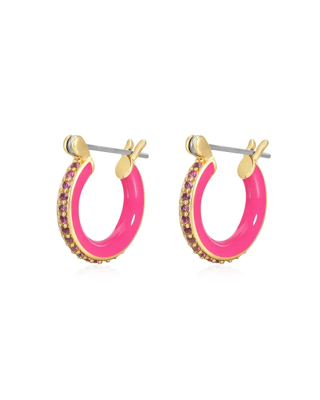 Pave Amalfi Huggies- Hot Pink- Gold sold by Luv Aj