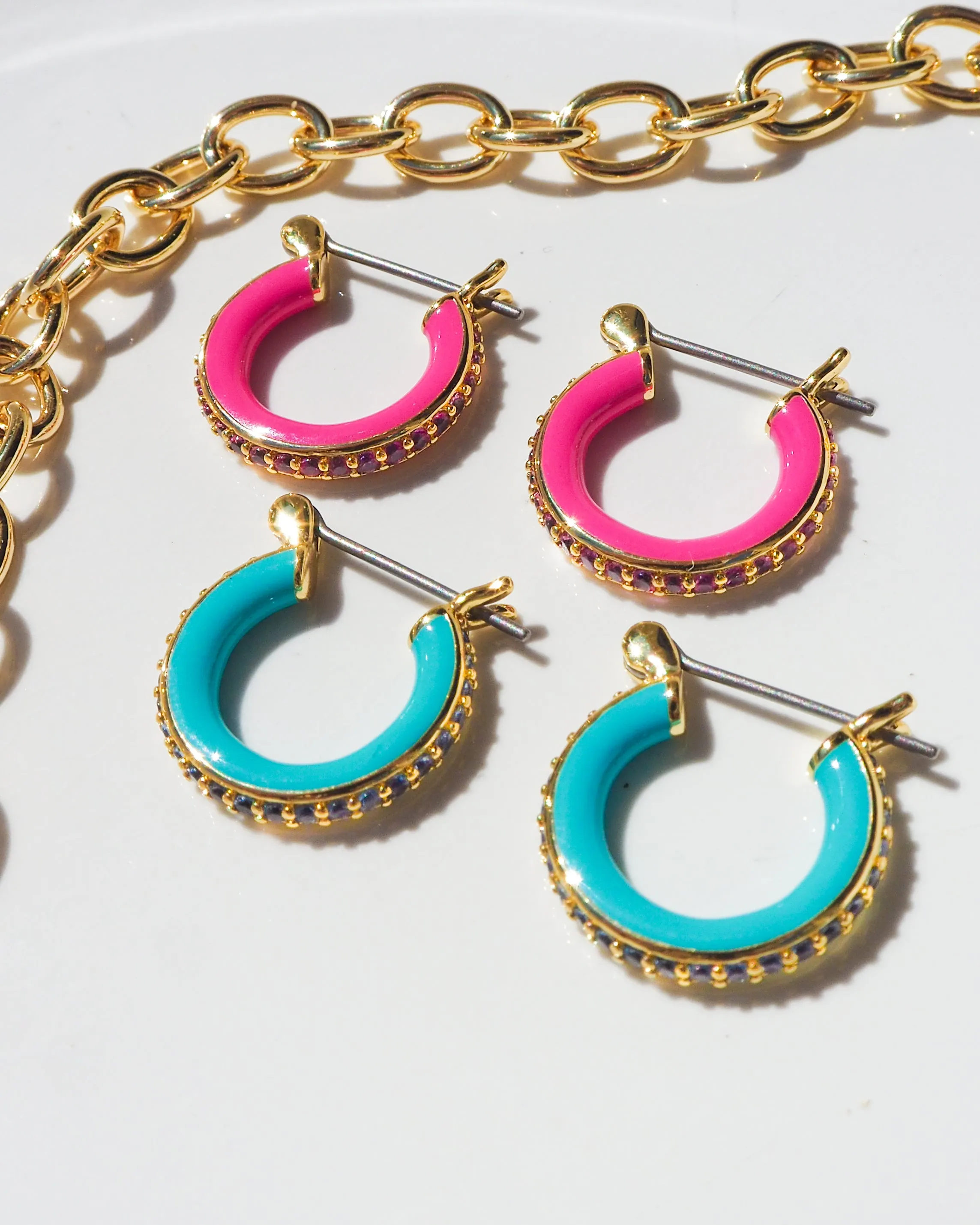 Pave Amalfi Huggies- Hot Pink- Gold sold by Luv Aj product image thumbnail 2