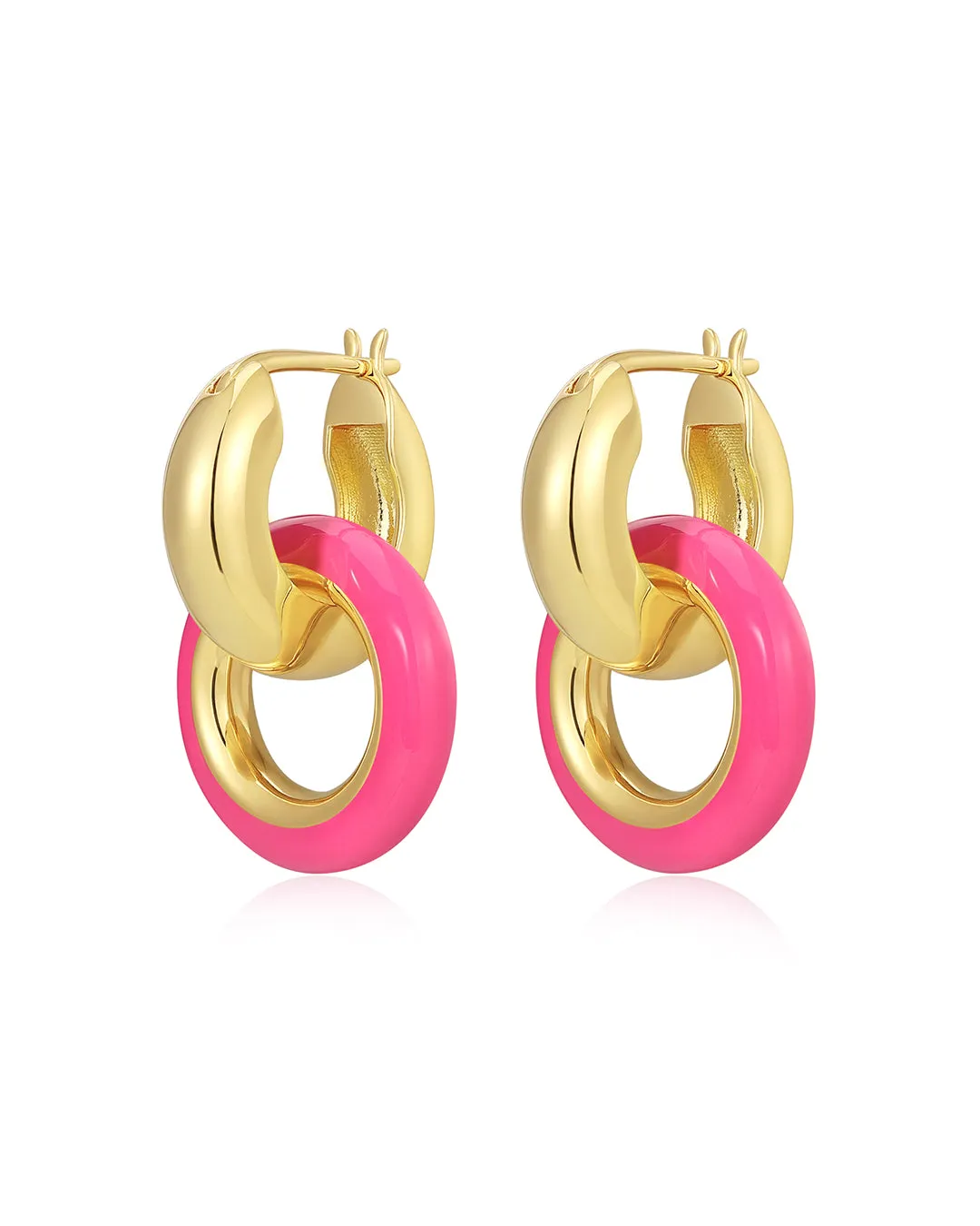 Pave Interlock Hoops- Hot Pink- Gold sold by Luv Aj